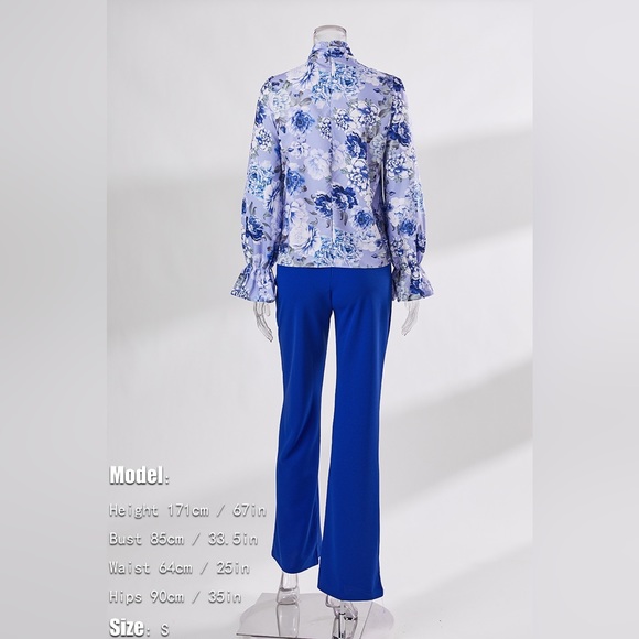 Dani Blue Floral Trumpet Sleeve Pant Set - Picture 7 of 12